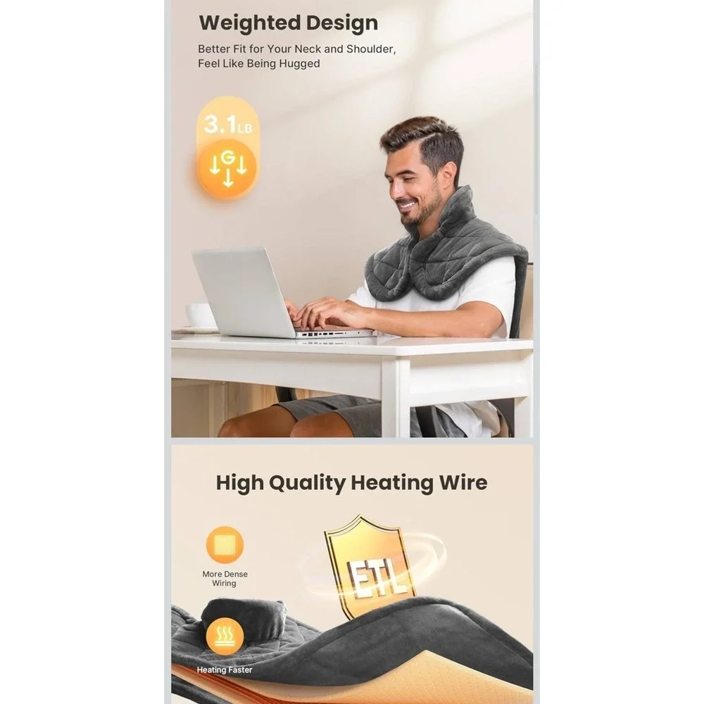 Heating Pad‎ for Neck and Shoulders and Back for Pain Relief Gray Large 24